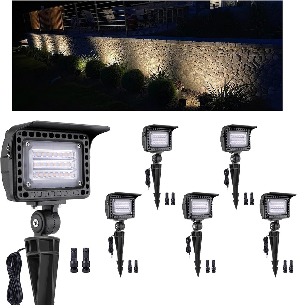 Gardenreet Outdoor Low Voltage LED Flood Lights - 12W 12V Landscape Wall Wash Lights, IP65 Waterproof Angle Adjustable Aluminum Brown Hardwired for Wall House Patio Backyard 6 Pack