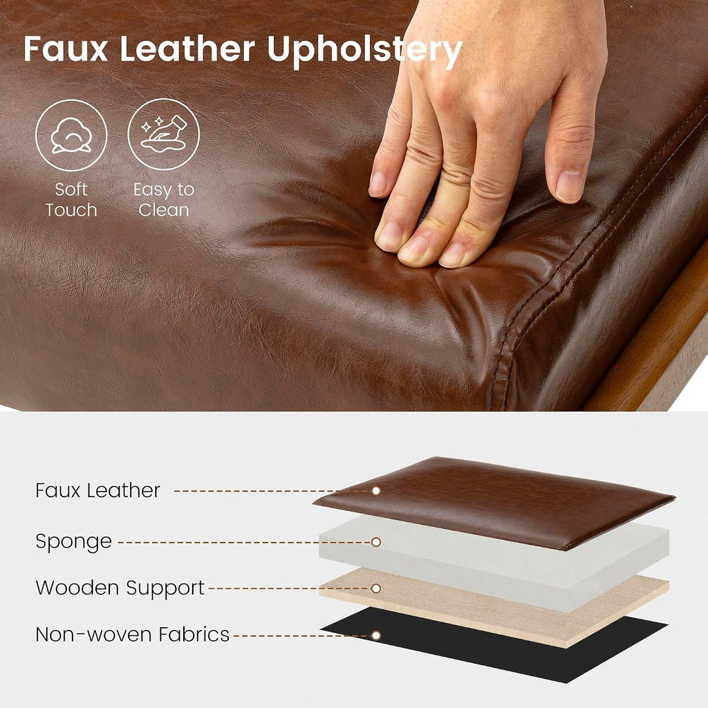 Glitzhome Rectangle Ottoman Bench Set of 2, Modern Coffee Leatherette Footstool with Walnut Rubberwood Legs for Living Room, Bedroom
