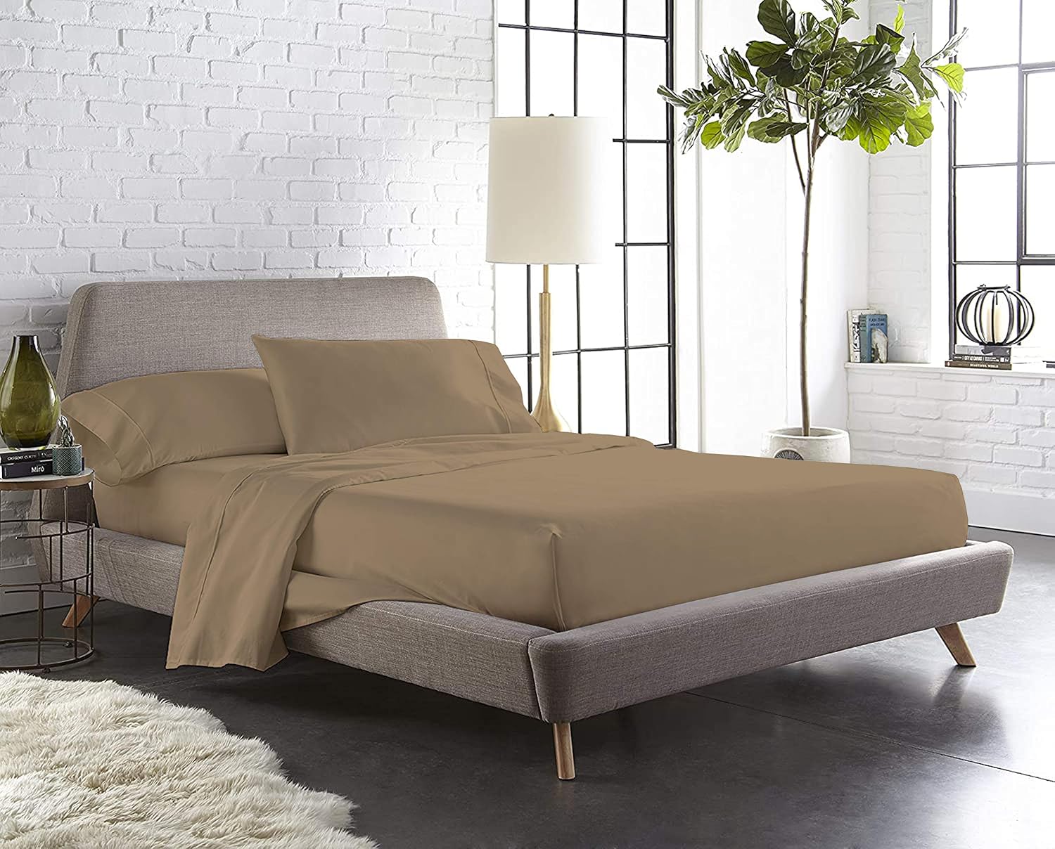 4 Piece Sheet Set- Egyptian Cotton 600 Thread Count - Luxury Bedding Set Fits Up to 15 Inches Deep Pocket - 4 Piece Sheet Set (Cal-King Size, Taupe)