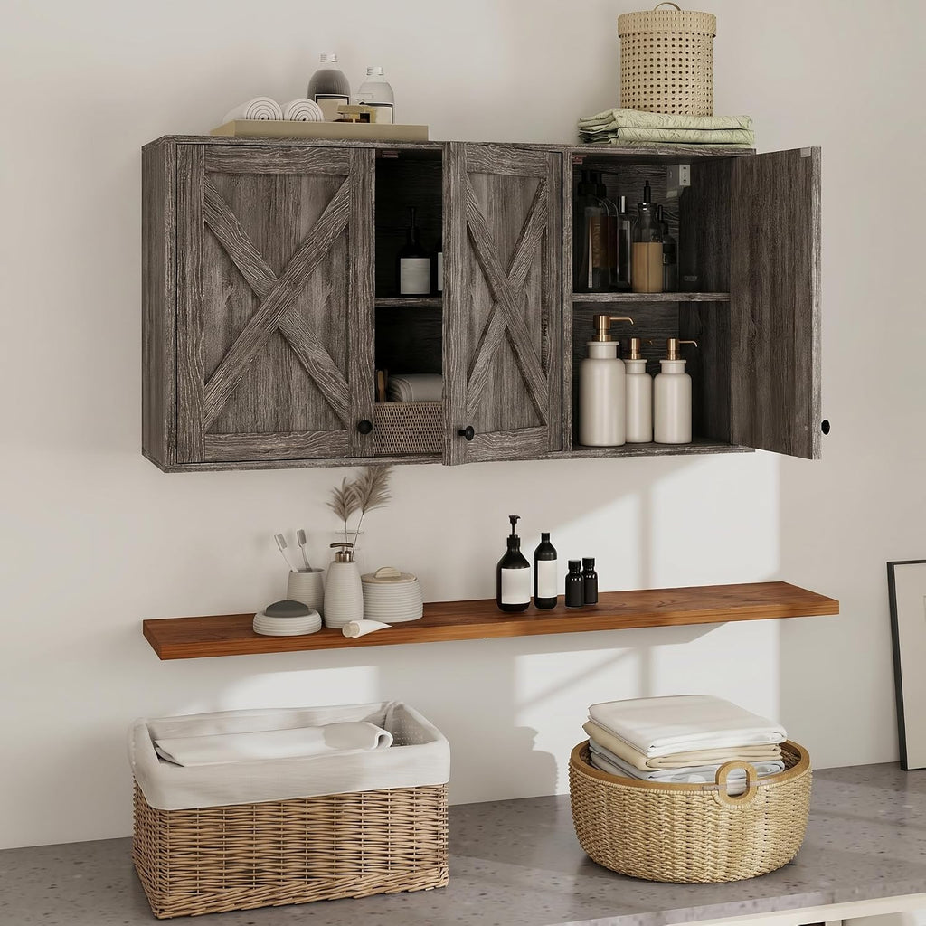 YOURLITE Laundry Cabinet, Medicine Cabinet, Bathroom Kitchen Storage Wall Mounted Farmhouse Organizer with Shelves Over Toilet, 36' Wide, Grey