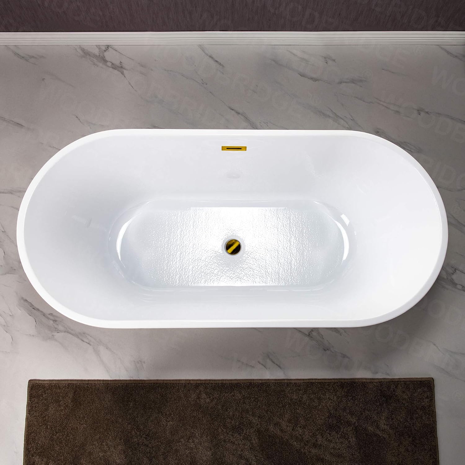 WOODBRIDGE 67'Freestanding White Acylic Soaking Bathtub with Drain Kit and Floor Mount Tub Filler in Brushed Gold,BTA1513 -BG-Drain &O +F0007BGVT