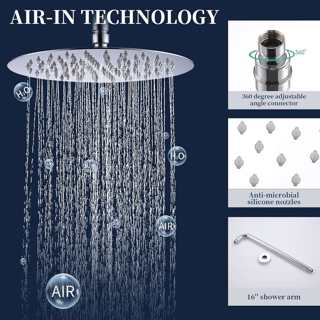 Rainfall Shower System with High Pressure 10 inch Head Hand Held Round Shower Head Bathroom Luxury Rain Mixer Shower Complete Combo Set Wall Mounted (Chrome)