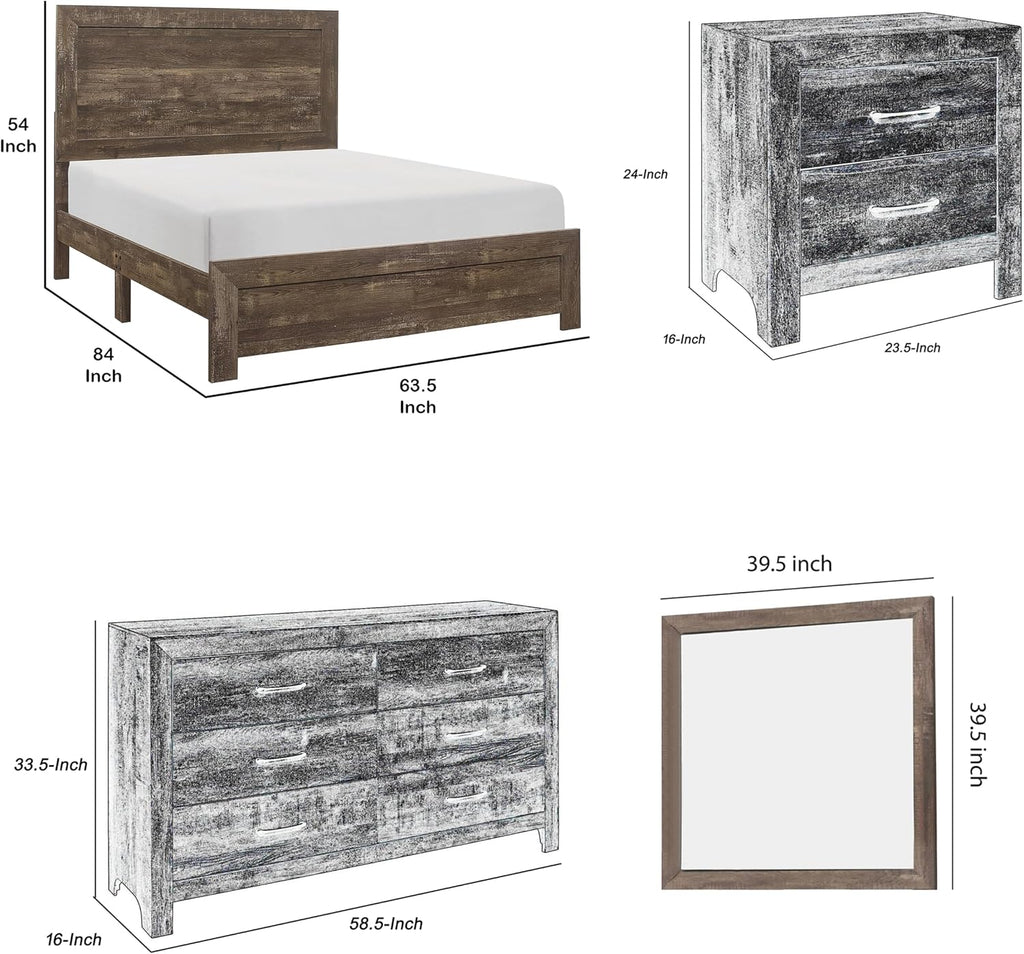 Benzara Bo Four Piece Queen Size Bedroom Set- Brown