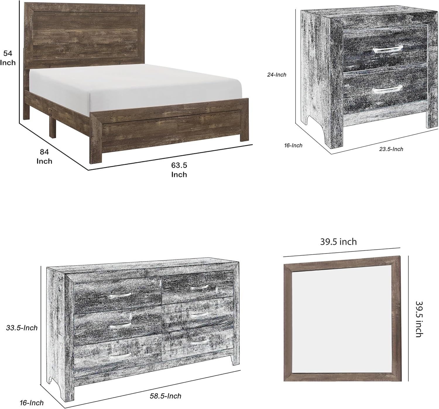 Benzara Bo Four Piece Queen Size Bedroom Set- Brown