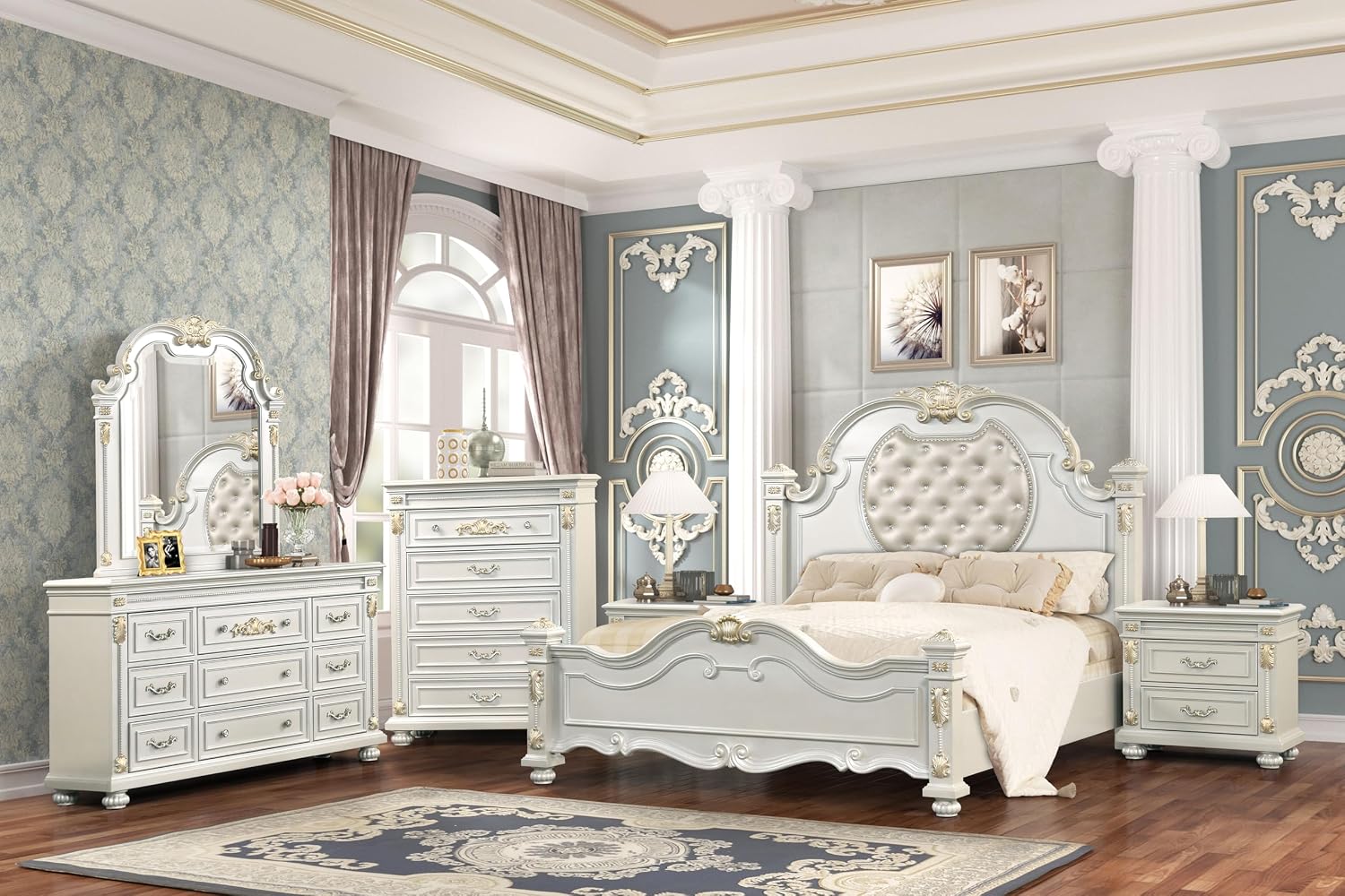 First of a Kind Cosmos Furniture Destiny White Queen 5 Piece Bedroom Set