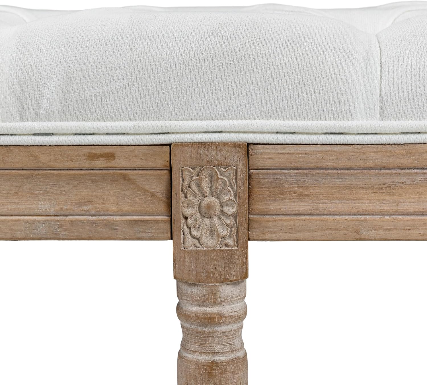 HOMCOM Bedroom End of Bed Bench, 46' Upholstered Entryway Bench with Button Tufted, Thick Padding and Wood Legs, French Vintage Style Linen-Feel Ottoman Bench for Hallway, Living Room, Cream White