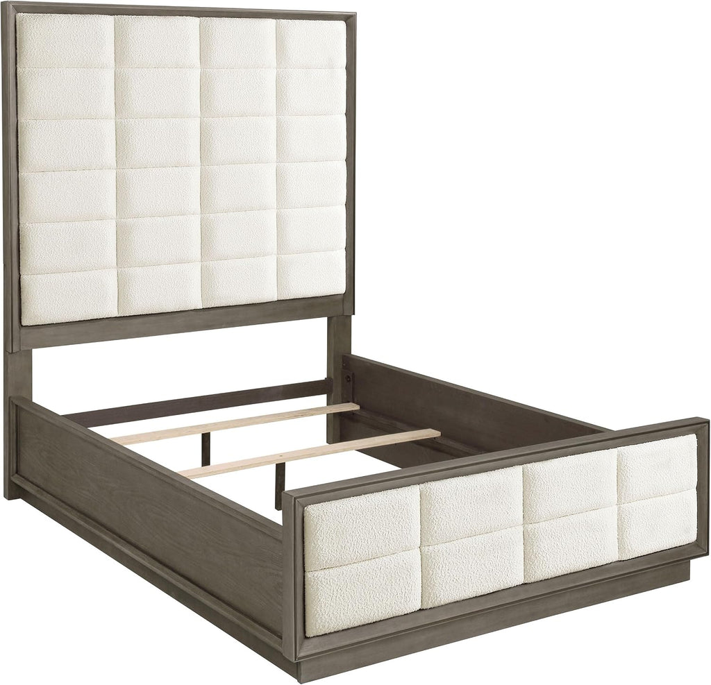 Coaster Home Furnishings Durango Transitional 4-Piece Bedroom Set Boucle Upholstered Queen Size Panel Bed Frame 77-inch Headboard Washed Oak 223271Q-S4