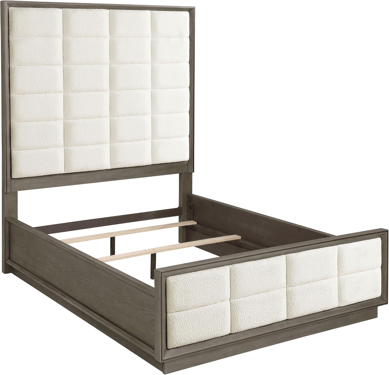 Coaster Home Furnishings Durango Transitional 4-Piece Bedroom Set Boucle Upholstered Queen Size Panel Bed Frame 77-inch Headboard Washed Oak 223271Q-S4