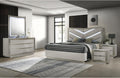 Furniture of America Racken Glam Solid Wood 5-Piece Bedroom Set with LED on Chevron Headboard, Plinth Base, Silver Molding, Metal Side Glide, Felt-Lined Top Drawer, No Box Spring Needed, King, Gray