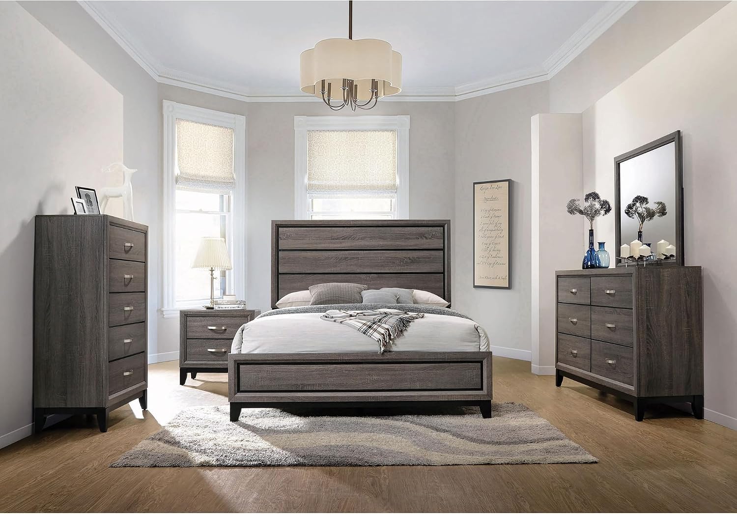GOWE Carina Grey Oak and Black 5-Piece Eastern King Panel Bedroom Set