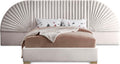 Meridian Furniture Cleo Collection Modern | Contemporary Velvet Upholstered Bed with Gold Steel Legs and Removable Panels, Queen, Cream