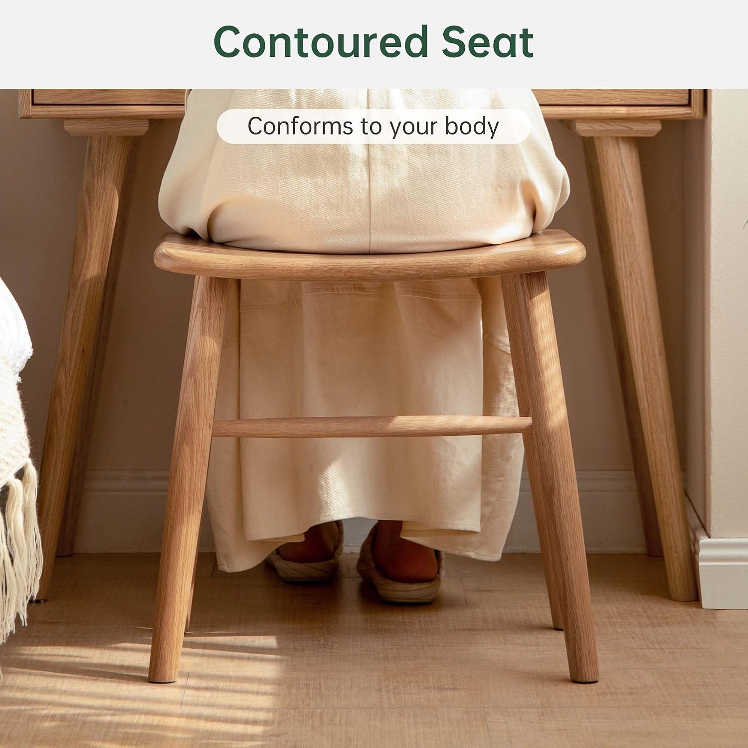 YESWOOD Small Vanity Stool Chair, Solid Wood Makeup Chair, Curved Surface Footstool for Bedroom, Dining Room, Entryway