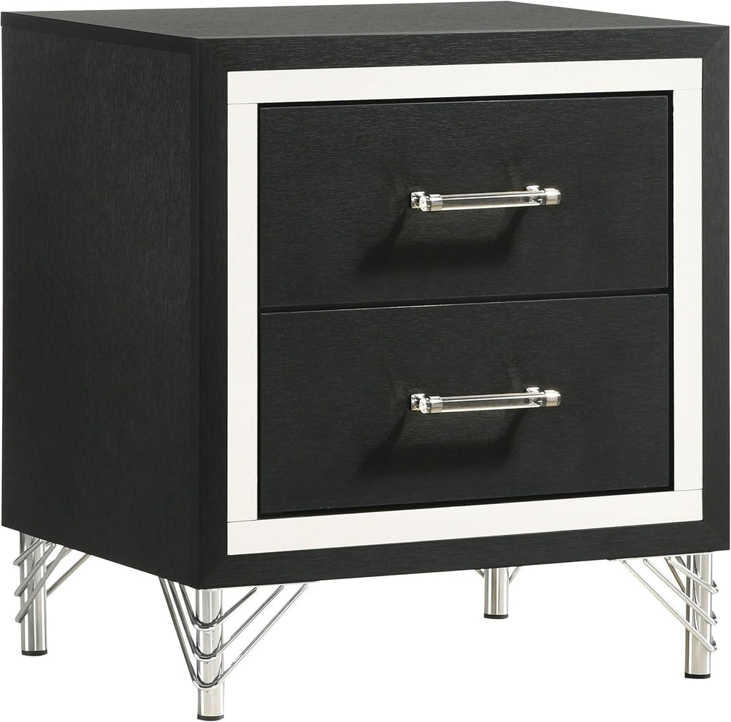 Coaster Home Furnishings Lucia Modern Classic 5-Piece Bedroom Set Velvet Upholstered Eastern King Size Wingback Bed Frame 61-inch Headboard Grey and Black 224991KE-S5