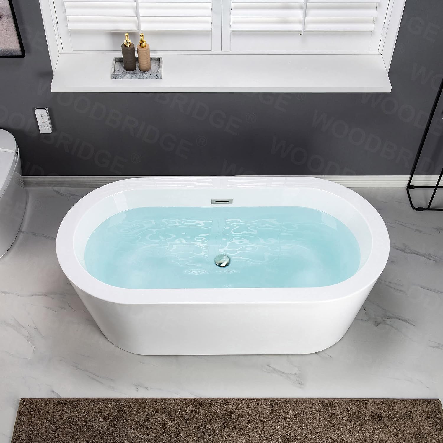 WOODBRIDGE 59' Acrylic Freestanding Bathtub Contemporary Soaking Tub, White Acrylic (Chrome Drain/Overflow),B0012 C-Drain &O