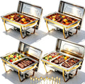 4 Pack Stainless Steel Chafing Dishes for Buffet, 9 QT Capacity with 7 Pans and Serving Utensils Food Warmers for Parties, Weddings, Events Hosting, Family Gatherings,Upgraded Base Design