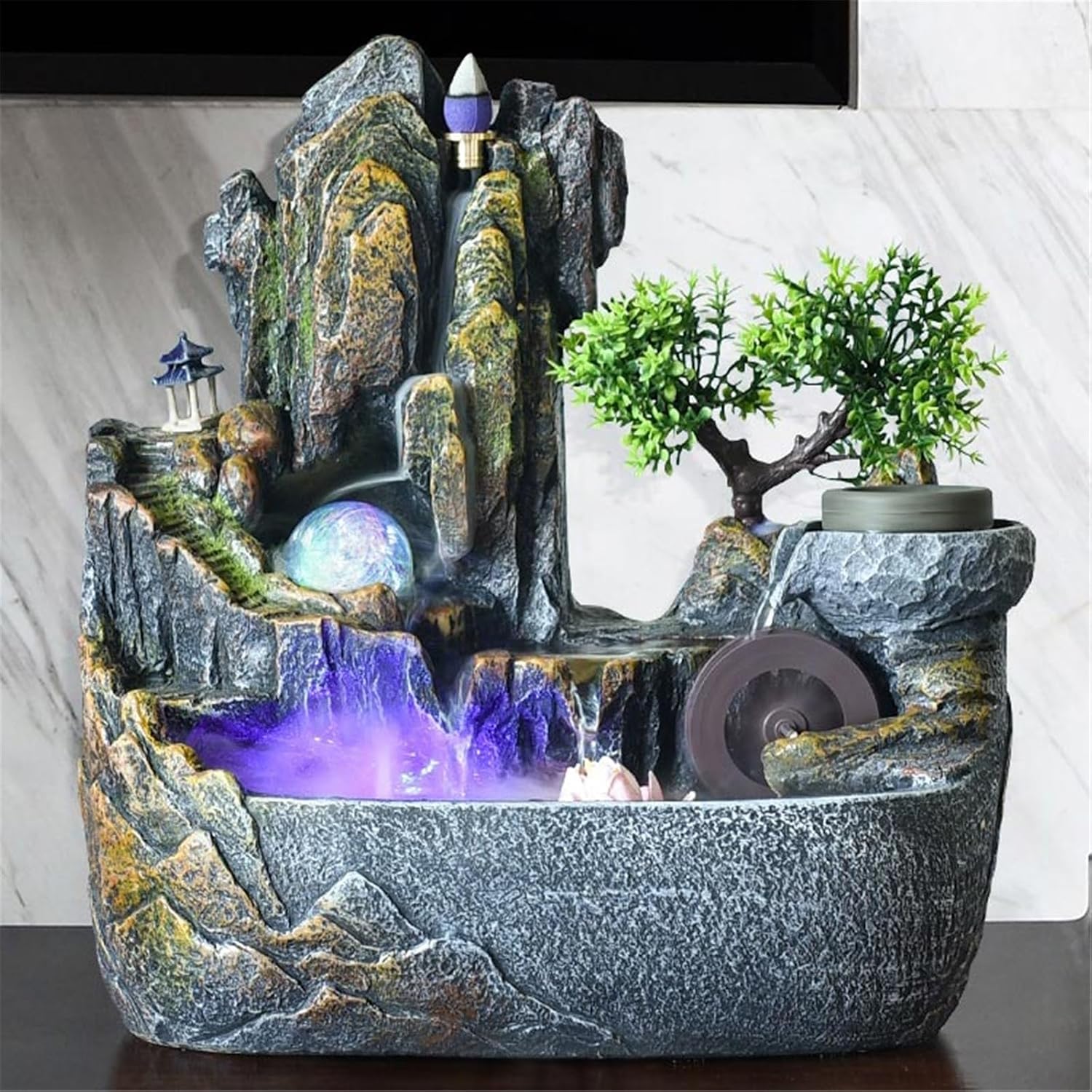 Tabletop Fountain Rockery Stream Tabletop Fountain, Meditation Indoor Waterfall for Home Office(Medium)