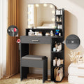 wanan Makeup Vanity with Chair, Small Vanity Desk with Mirror and Lights 3 Colors, Girls Vanity Set with Power Outlet, Compact Vanity Table for Small Space, Black