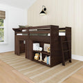 Max & Lily Modern Farmhouse Low Loft (Twin), with Bookcase, Barnwood Brown