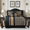 PANGUSHAN 7 Pieces Comforter Set King Size, Luxury Silky Elegant Jacquard Fluffy Reversible Bedding Set with Bed Skirt, Shams and Pillows, Bed in a Bag King, Down Alternative, Black/Gold