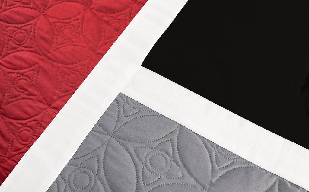 Chezmoi Collection Upland 7-Piece Quilted Patchwork Comforter Set, Red/Gray/Black, Oversized King