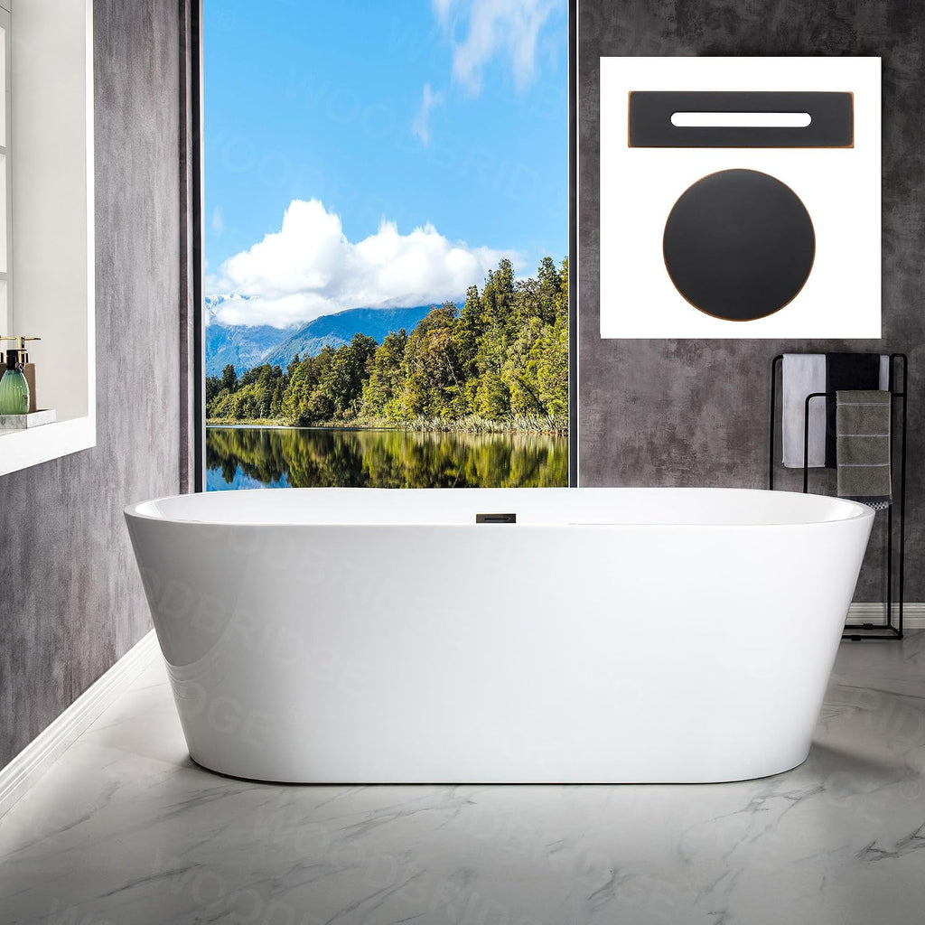 WOODBRIDGE 71' Acrylic Freestanding Bathtub Contemporary Soaking White Tub with Oil-Rubbed Bronze Overflow and Drain,White,B1701 ORB