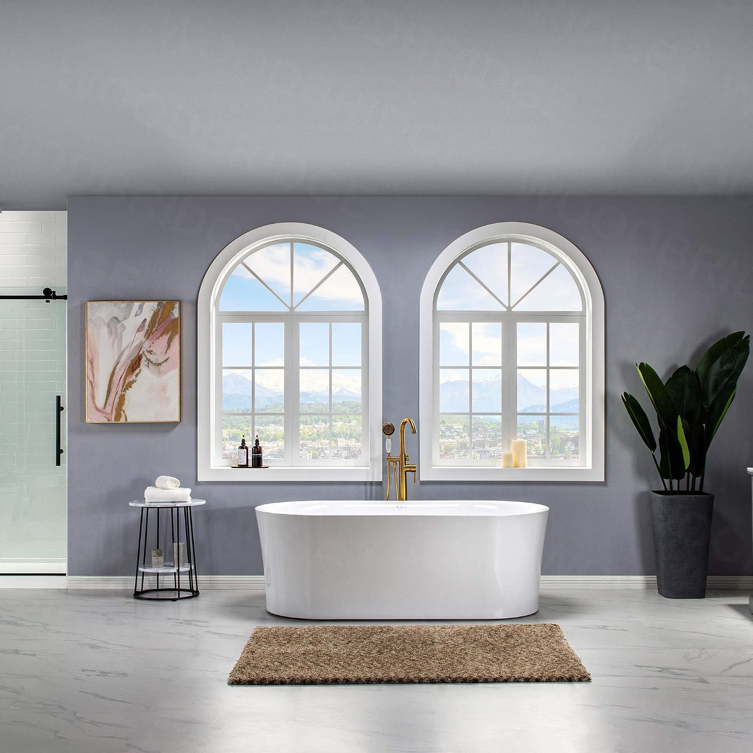 WOODBRIDGE 67' Air Bubble Acrylic Freestanding Bathtub Contemporary Soaking Tub, White Acrylic wirh Oil Rubbed Bronze Drain and Overflow,B0101-ORB
