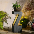 32' Modern Z-Shaped Rain Curtain Outdoor Fountain with LED Lights, Gray Resin Cascading Waterfall Water Feature for Patio, Backyard, Garden or Porch