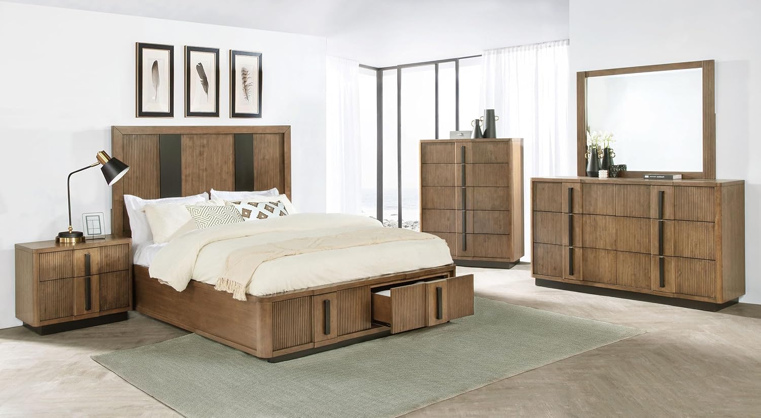Coaster Home Furnishings Terrace Transitional 5-Piece Bedroom Set Eastern King Size Storage Panel Bed Frame 58-inch Headboard Ash Brown 224900KE-S5