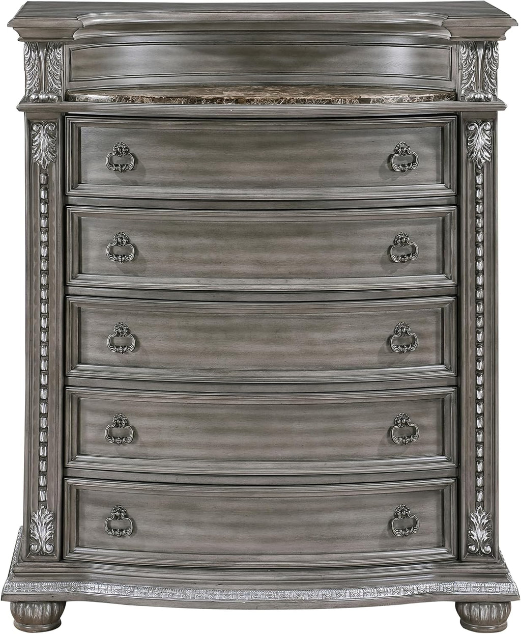 Formal 4-Pieces Queen Size Bed Set Gray Finish Carving Wood Luxury Traditional Bedroom Furniture