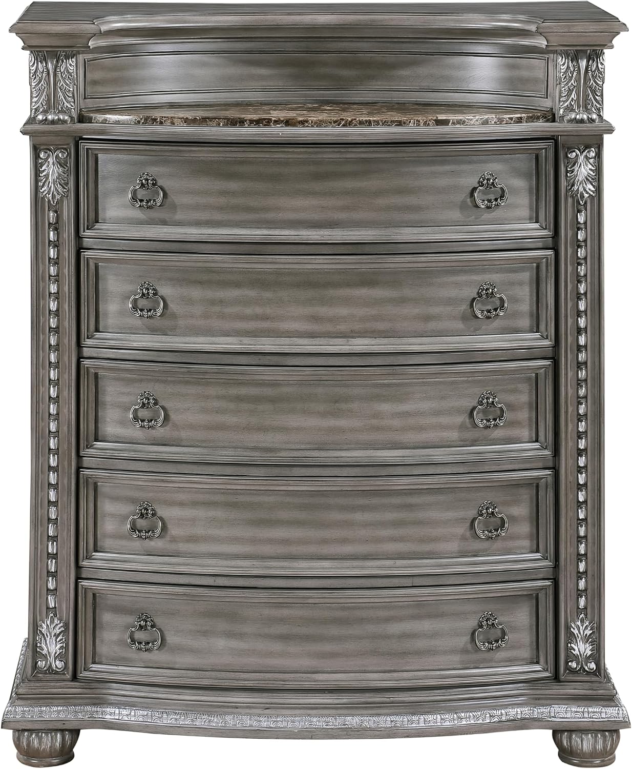 Formal 4-Pieces Queen Size Bed Set Gray Finish Carving Wood Luxury Traditional Bedroom Furniture