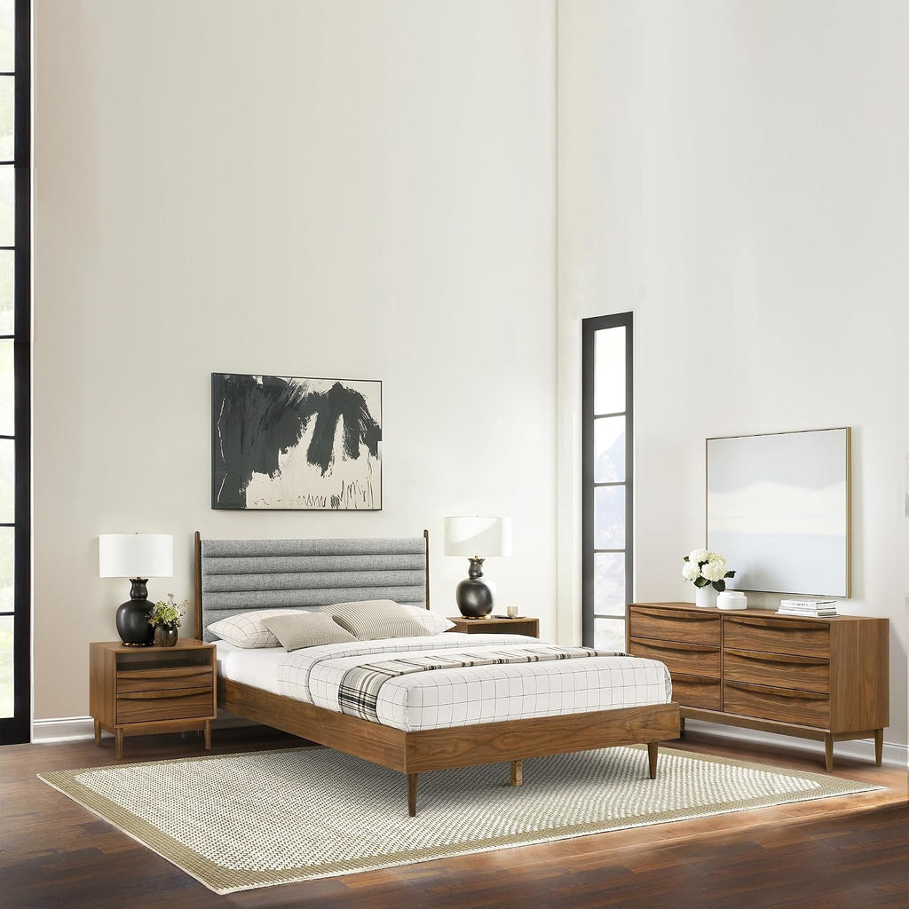 Armen Living Artemio Queen 4 Piece Wood Bedroom Set in Walnut Finish
