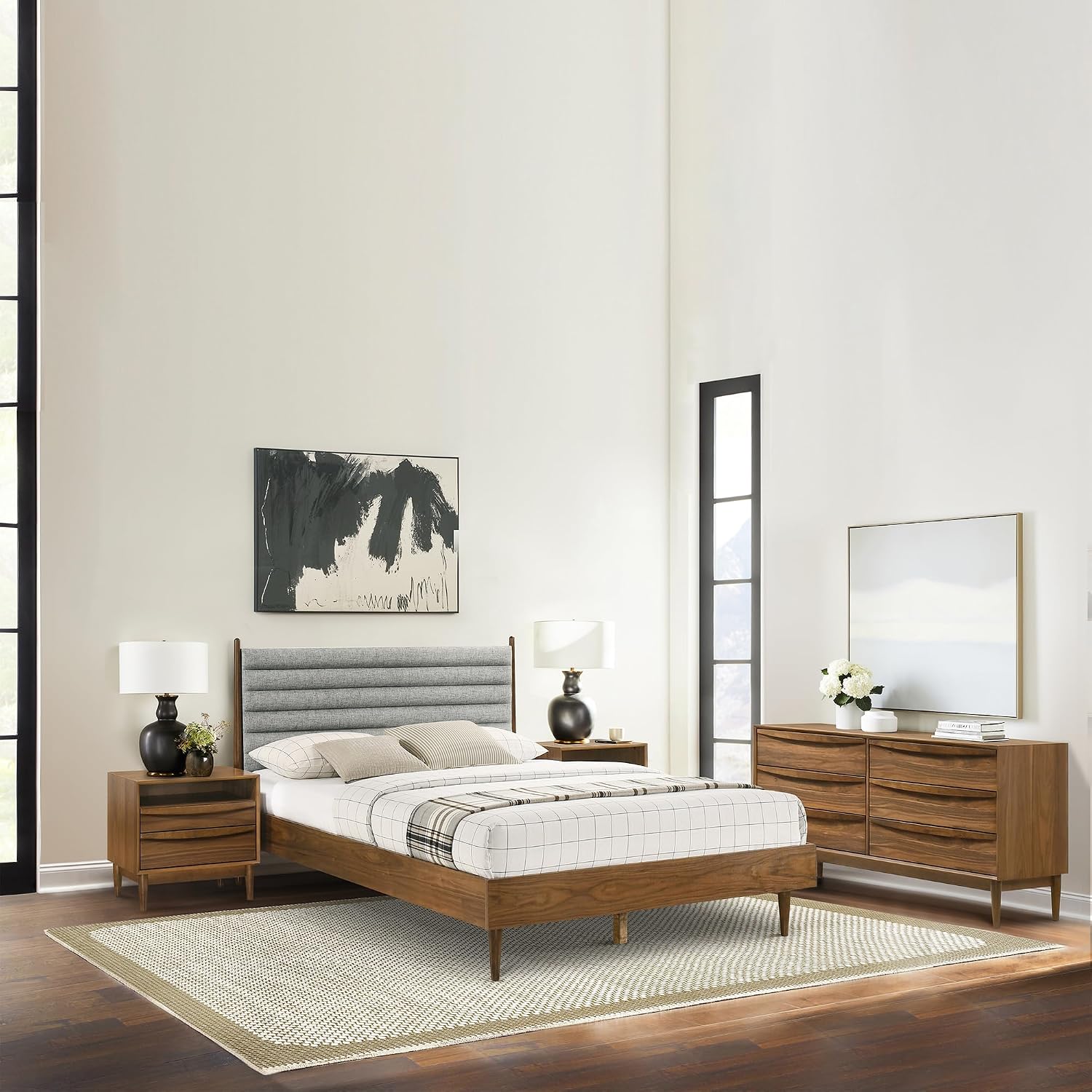 Armen Living Artemio Queen 4 Piece Wood Bedroom Set in Walnut Finish
