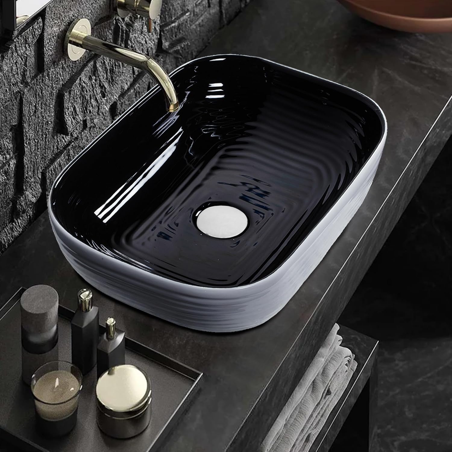 Strictly Sinks 18 Inch Rectangular Vessel Sink - Modern Ceramic Countertop Bathroom Sink – Easy to Install Above Counter Luxurious Bathroom Vessel Sink (18-3/8″ W x 13″ L x 5-5/16″ H)