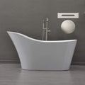 WOODBRIDGE 59' Acrylic Freestanding Bathtub Contemporary Soaking White Tub with Brushed Nickel Overflow and Drain，B0029-B/N-Drain&O
