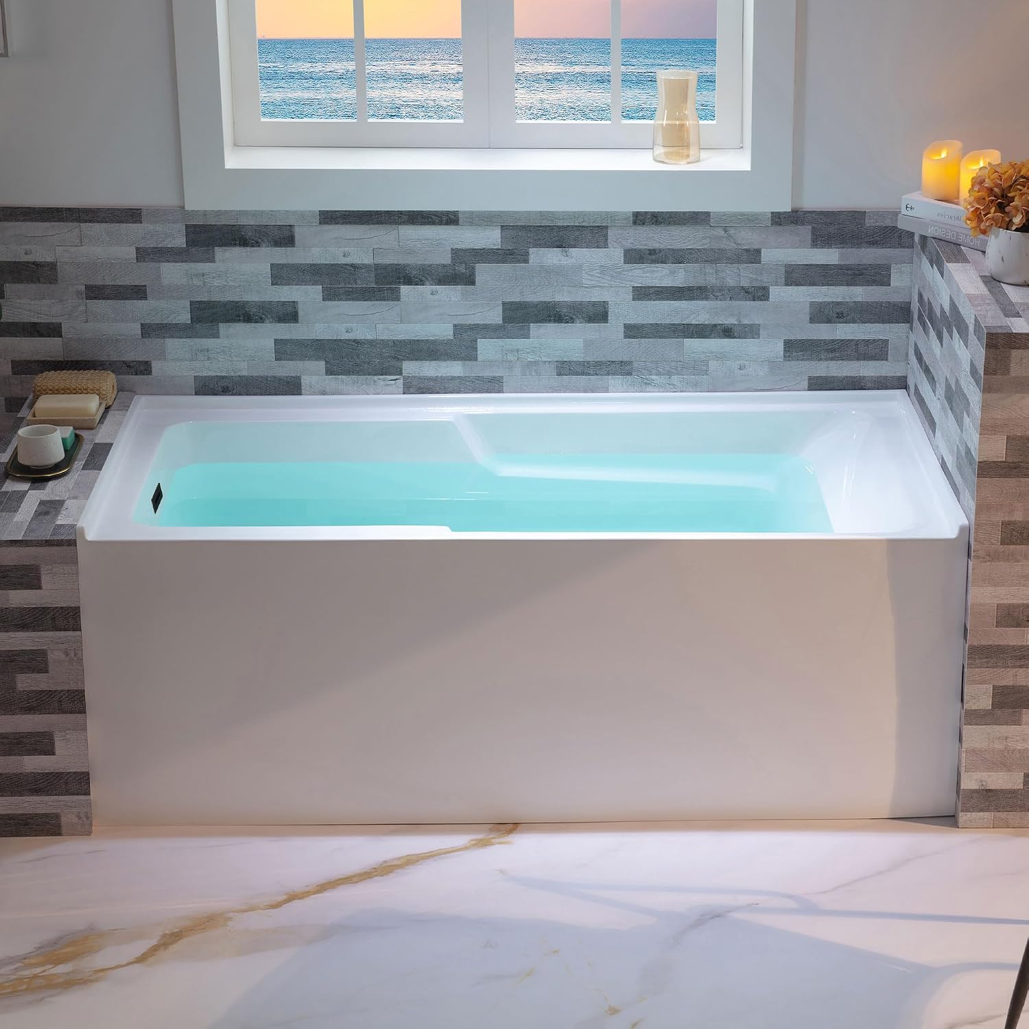 WOODBRIDGE 54' Acrylic Rectangular Alcove Soaking Bathtub in White with Left Drain, Oil Rubbed Bronz pop-UP Drain Included BA5430L