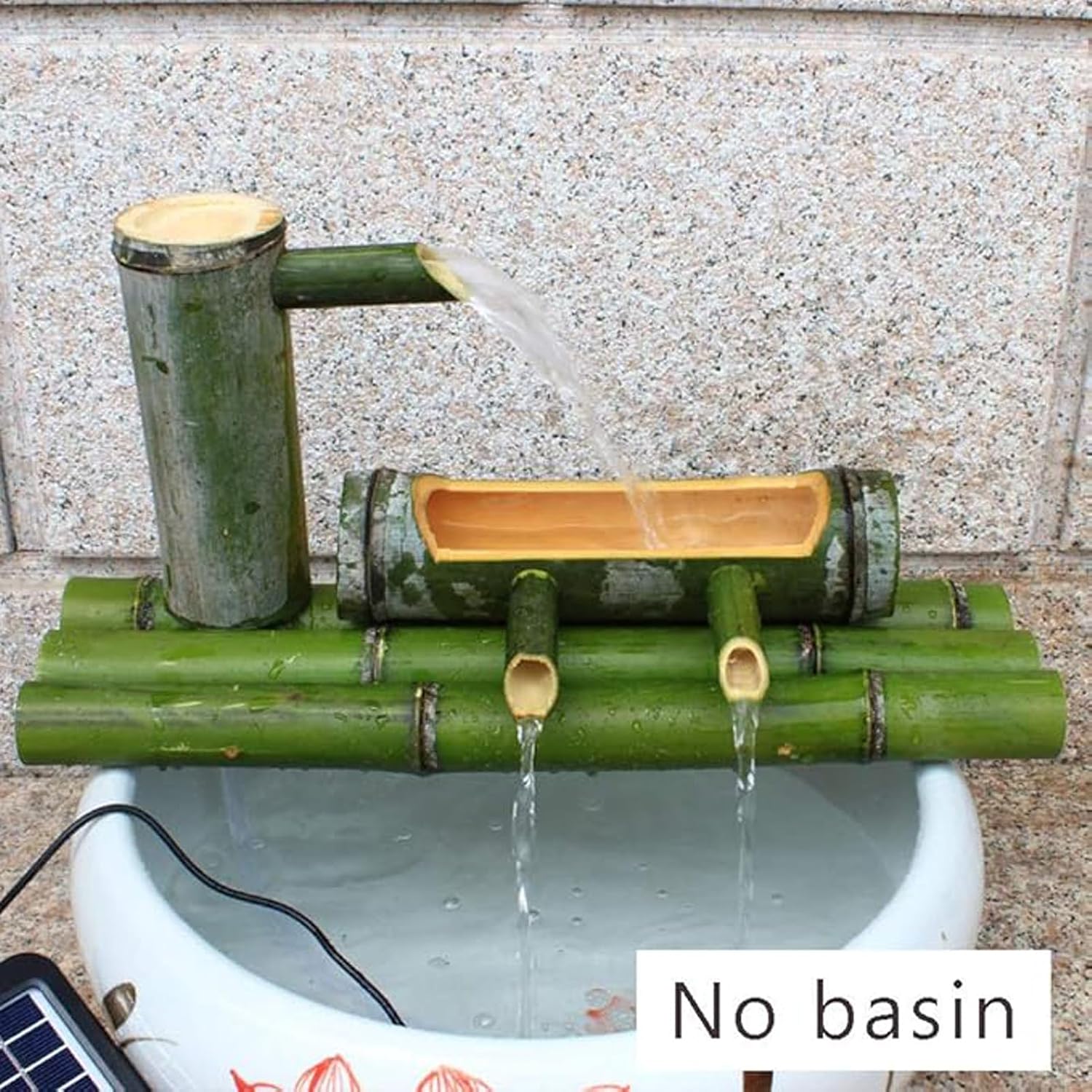 Solar Bamboo Water Fountain Kit, Handcrafted Zen Garden Feature with Pump, Indoor Tabletop Fountain, Fish Tank Circulator, Pond and Patio Water Ornament
