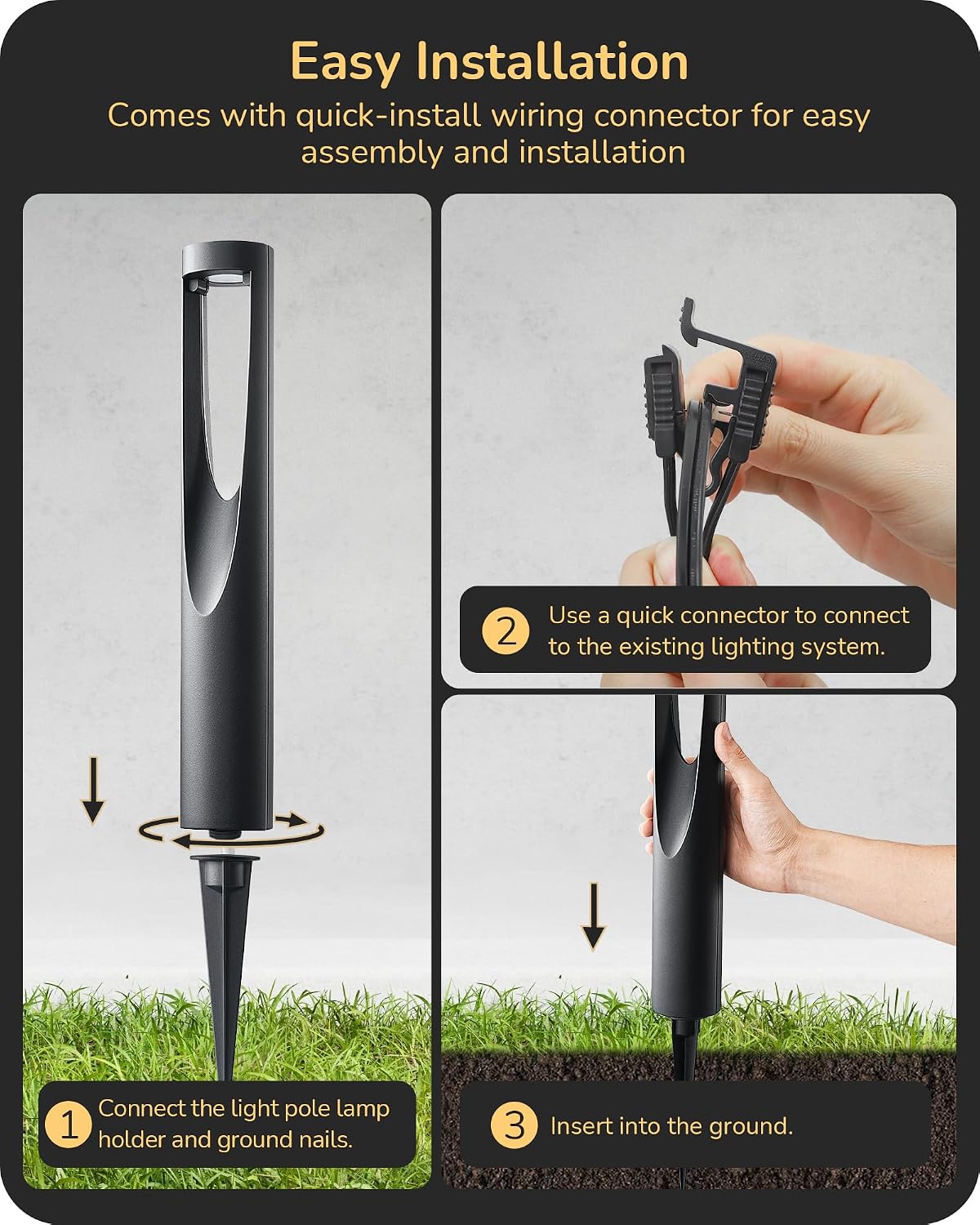 EDISHINE Low Voltage Landscape Lighting, 12V 2W 150LM 3000K Outdoor Landscape Light with Connectors, Waterproof Electric LED Pathway Lights Wired for Path Yard Garden, CRI80 8 Pack