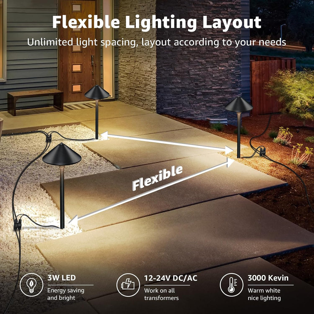 SUNVIE All-In-One LED Low Voltage Landscape Lighting Kit, 8 Pack Pathway Lights with Connector Transformer and 100FT Low Voltage Wire, 3000K Landscape Lighting for Path Walkway Garden Yard