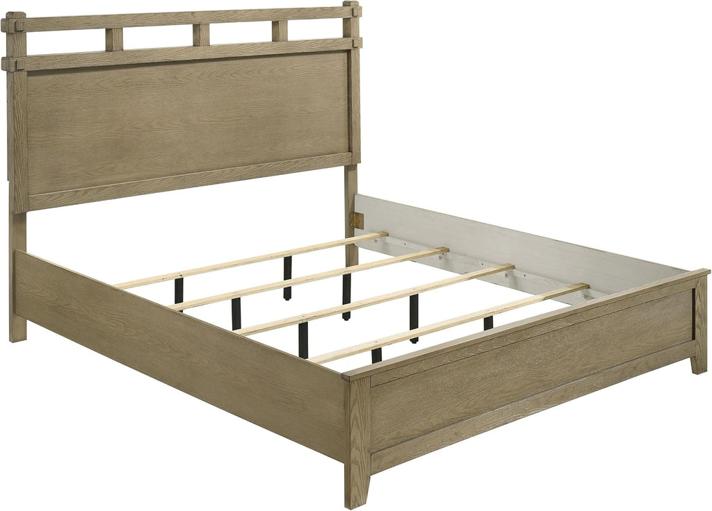 Coaster Home Furnishings - Hazlewood - Wood - 4-Piece Bedroom Set with Rustic Style, Slatted Headboard and Metallic Accent - Bedroom - Eastern King Size - Vineyard Oak - 207531KE-S4