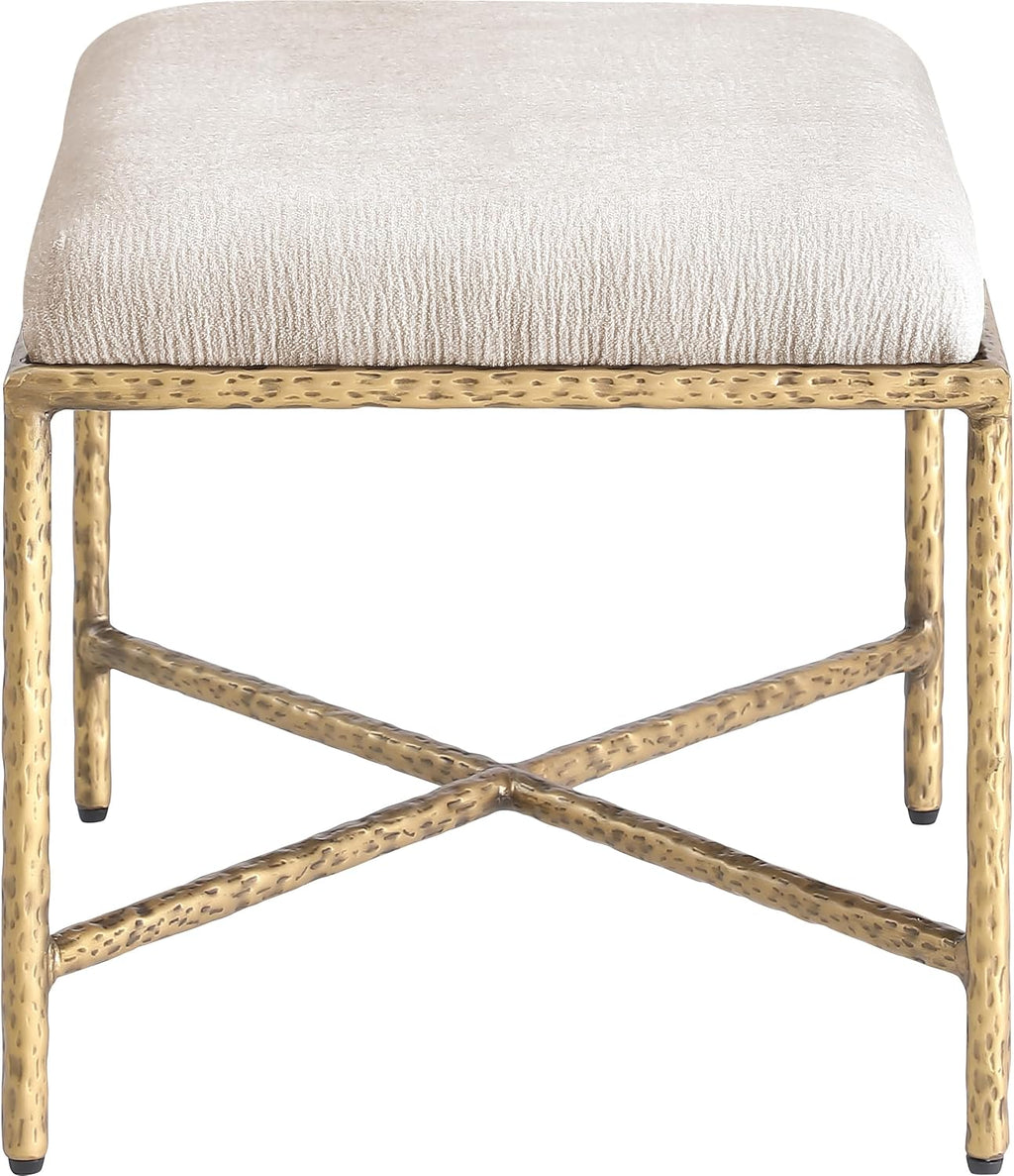 Meridian Furniture 22061Beige Valley Collection Modern | Contemporary Bench with Soft Beige Chenille Fabric, Brushed Brass Forged Iron Metal Legs and Frame, 25' W x 18' D x 18' H, Beige