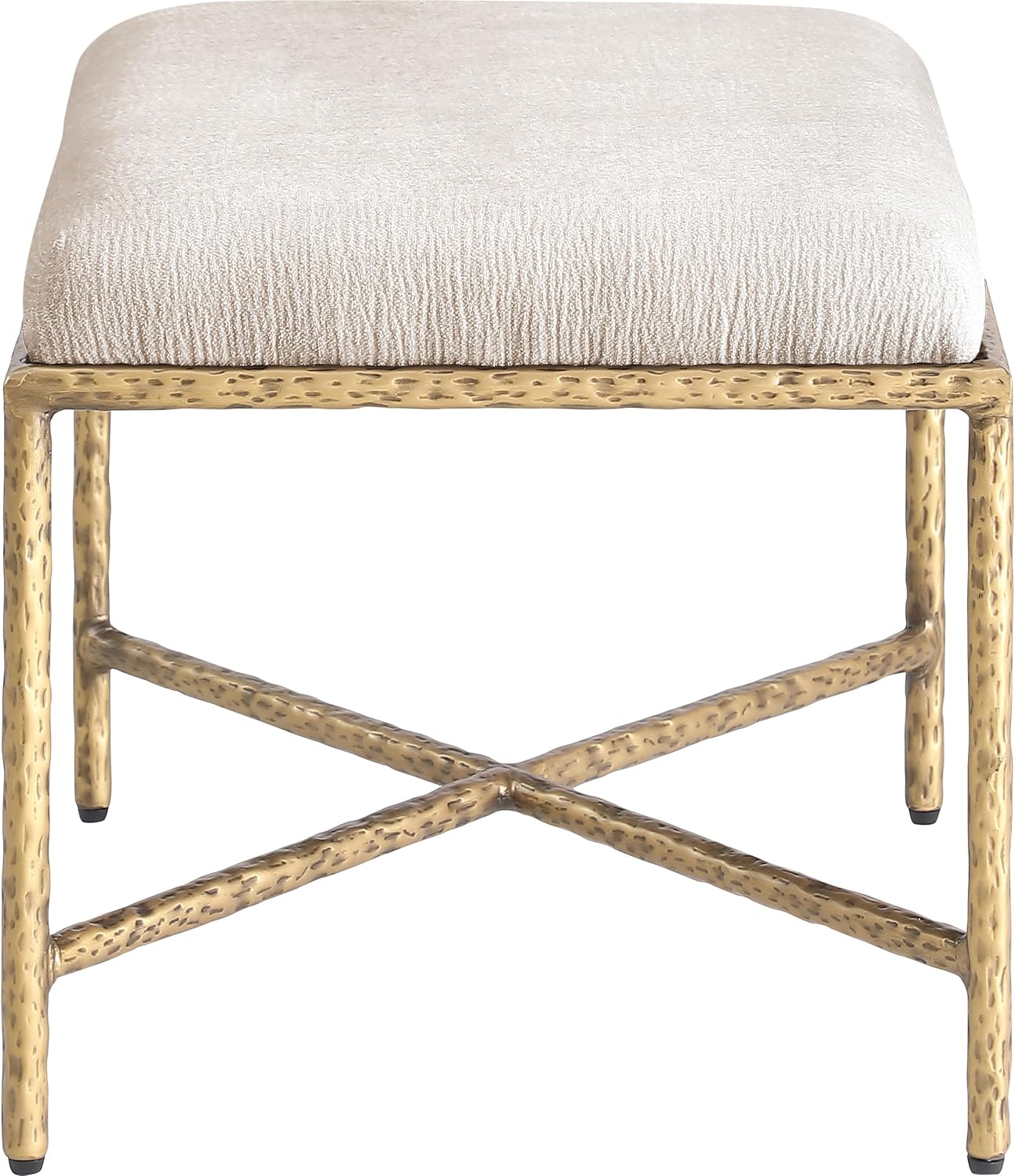 Meridian Furniture 22061Beige Valley Collection Modern | Contemporary Bench with Soft Beige Chenille Fabric, Brushed Brass Forged Iron Metal Legs and Frame, 25' W x 18' D x 18' H, Beige