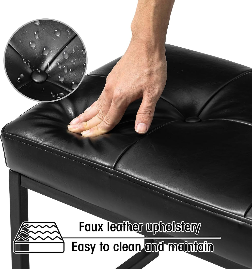 Glitzhome Ottoman Bench Pack of 2, Modern PU Leather Vanity Stools Chairs with Metal Frame, Makeup Stool Padded Foot Rest Stool for Living Room Vanity, Entryway, Bathroom, Black