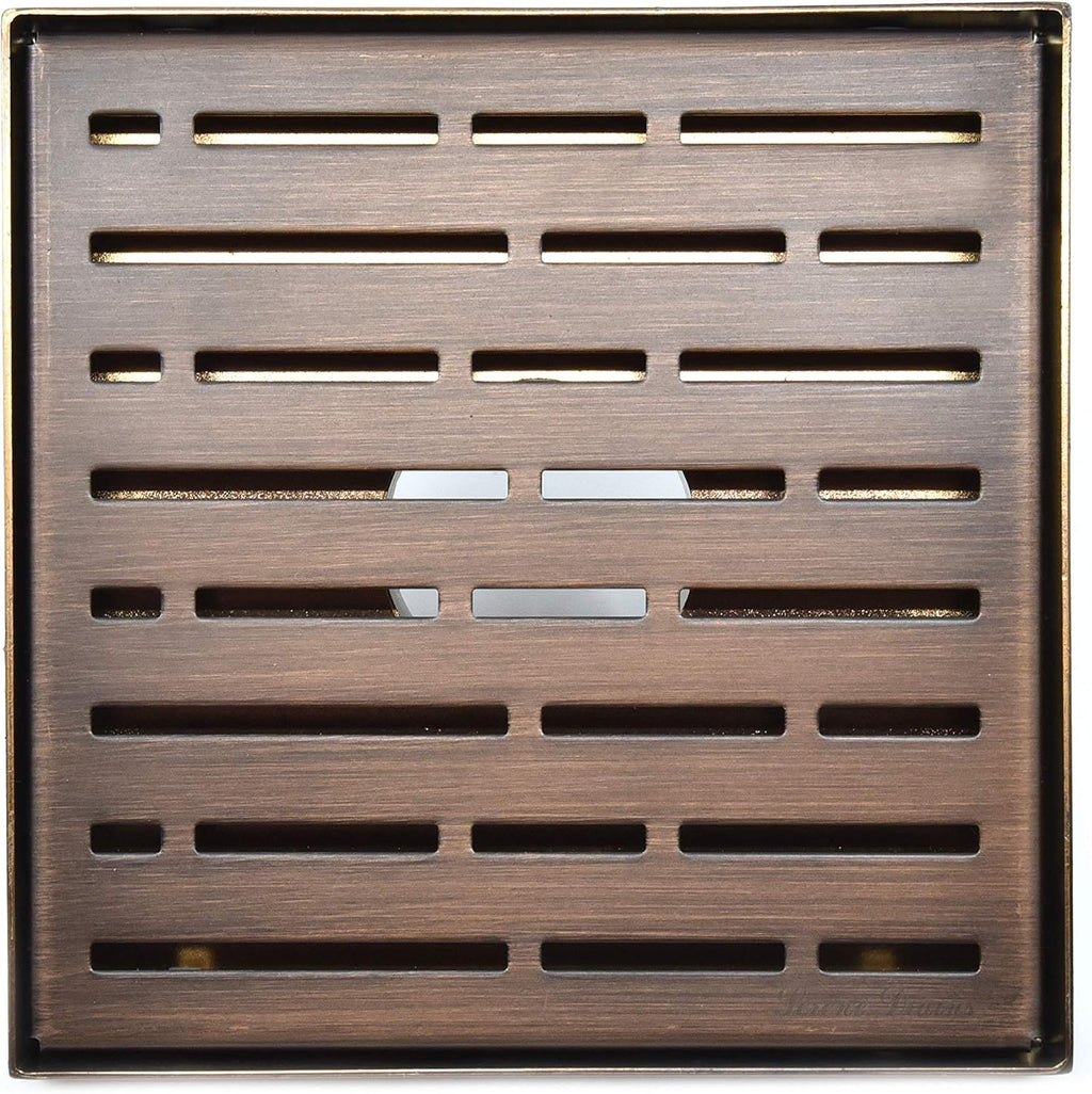 Serene Drains Oil Rubbed Bronze 6 Inch Square Shower Drain Bundle with Hair Catcher (Broken Lane Design)