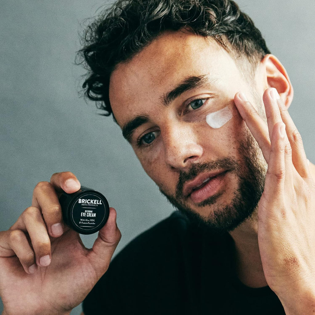 Brickell Men's Complete Defense Anti Aging Routine, Night Face Cream, Day & Night Serum, Facial Moisturizer w/SPF & Eye Cream, With Hyaluronic Acid, Peptides, and Vitamin C, Scented