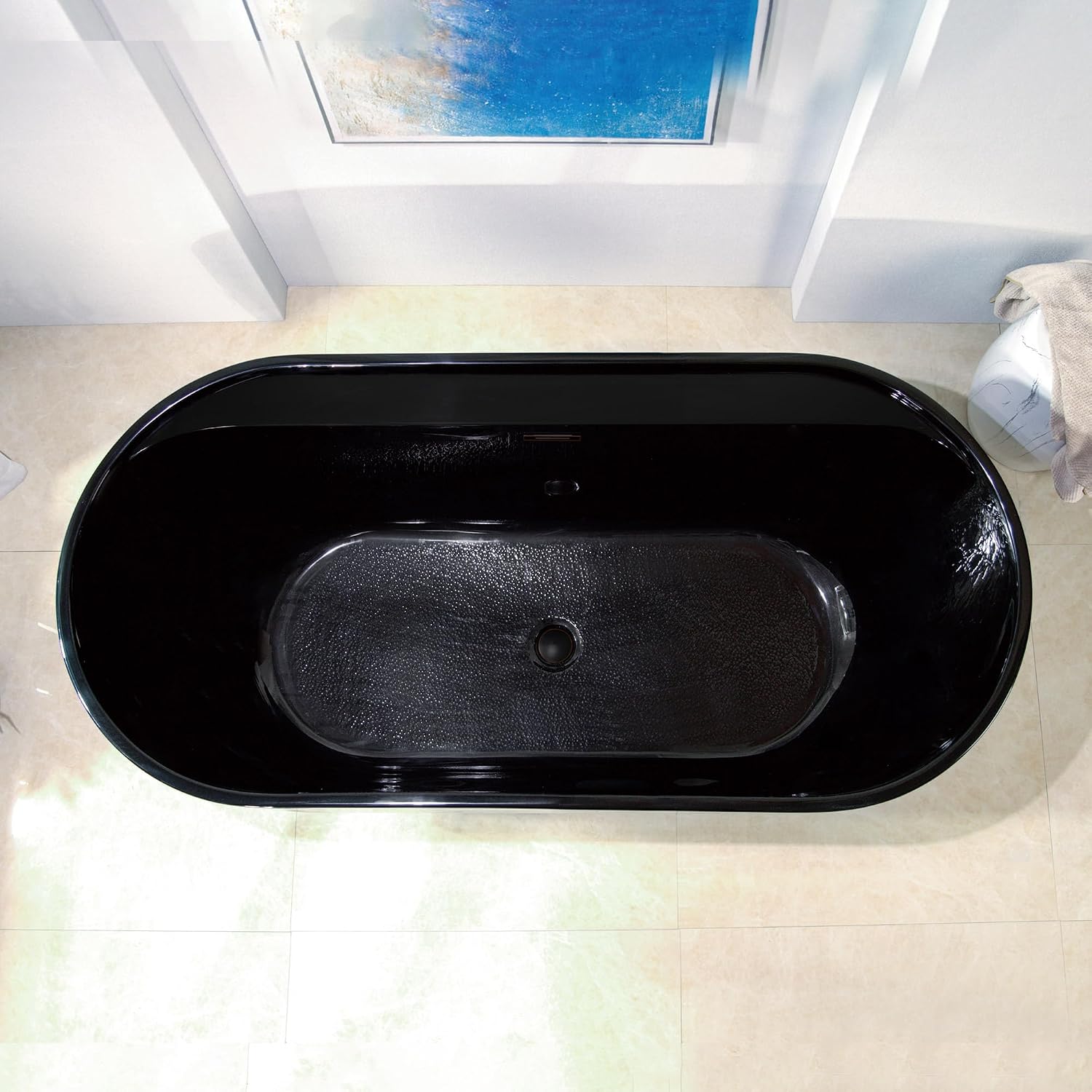 WOODBRIDGE 67' L x 31-1/2' W Freestanding Contemporary Acrylic Soaking Bathtub in Glossy Black Inside and Outside with Oil-Rubbed Bronze Drain & Overflow,B8863-ORB