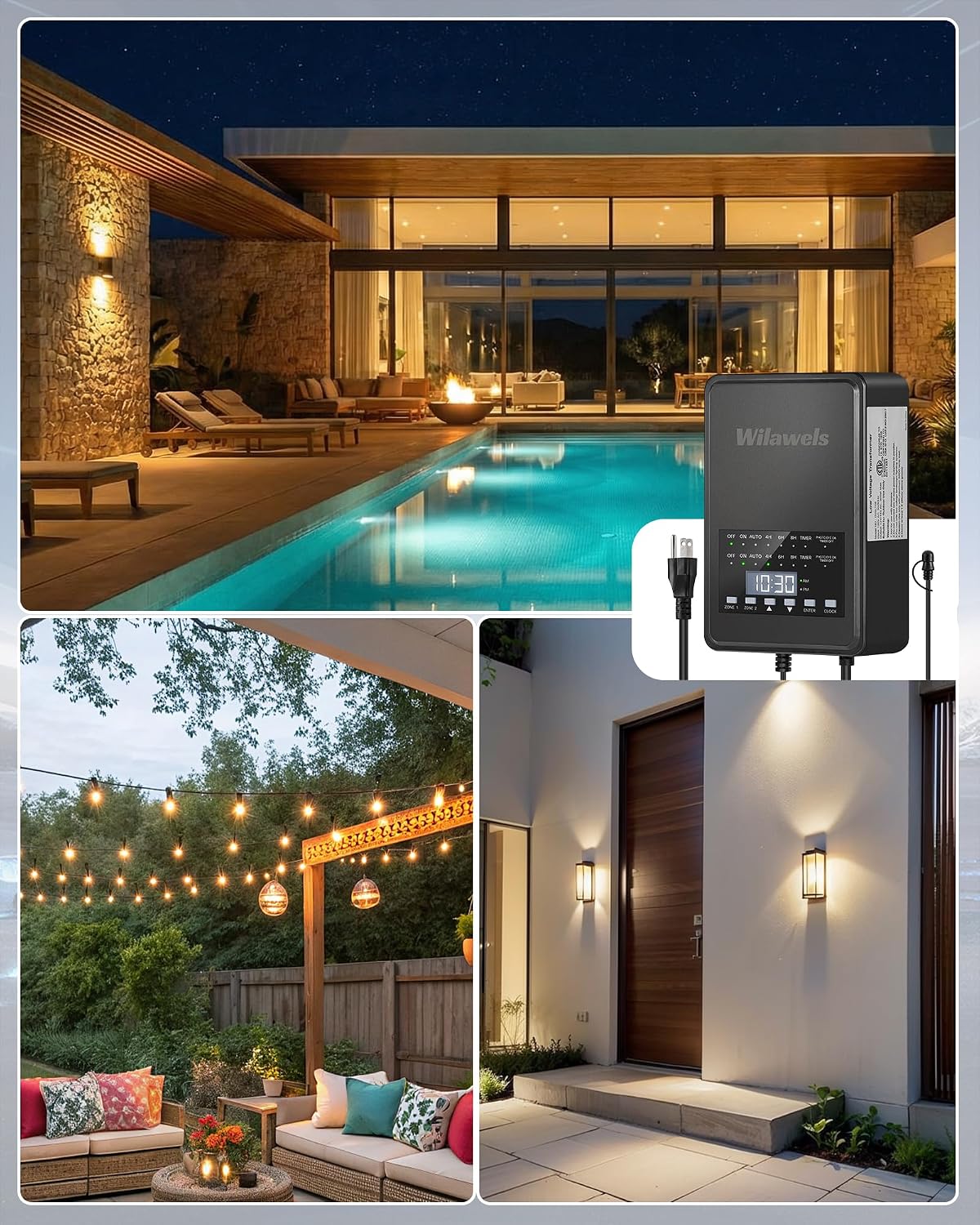 500W Low Voltage Landscape Transformer, 2 Zone Independent Control 120VAC to 12/14V AC Low Voltage Transformer, Landscape Lighting Transformer with Timer & Photocell Sensor ETL Listed D29LT06