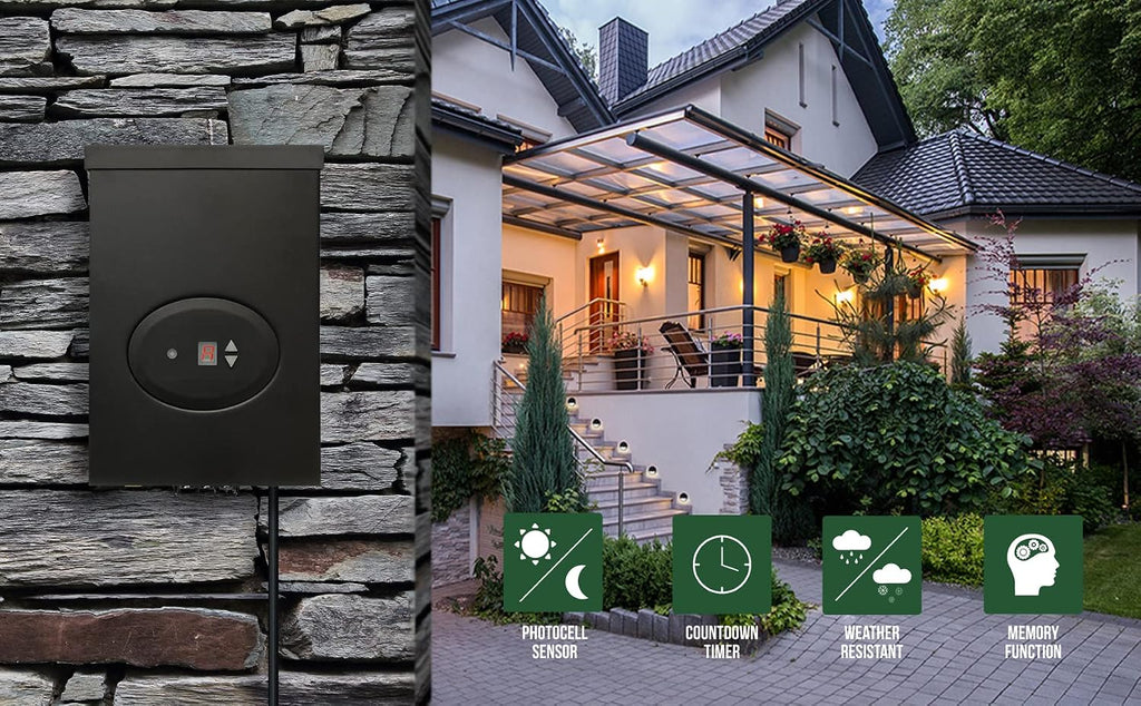 GKOLED ETL Listed 300W Low Voltage Transformer for Landscape Lighting with Timer and Photocell Sensor, 120V AC to 12V/14V AC Power Pack, Fully Encapsulated Toroid Core, CEC VI Certified