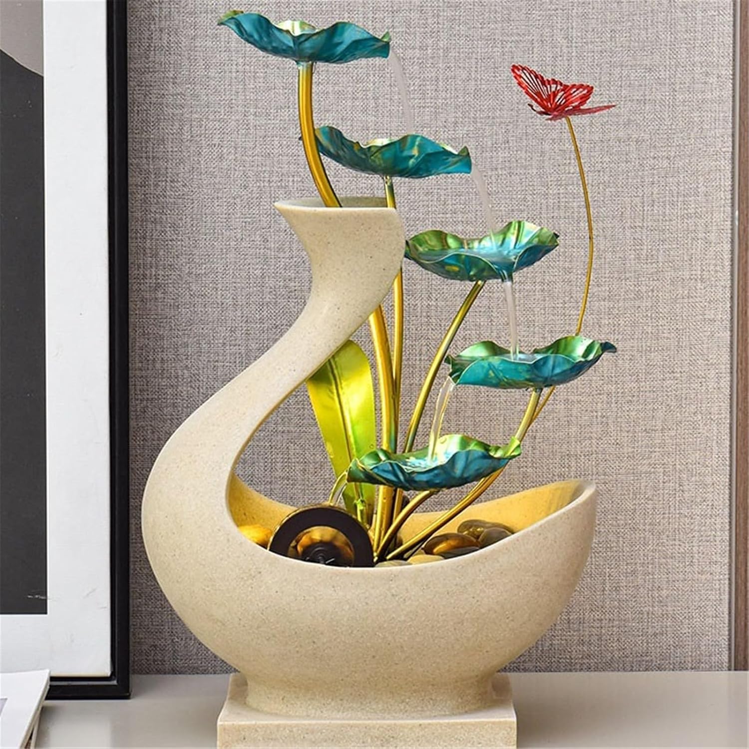 Tabletop Fountain Water Fountain 5 Tier Lotus Leaf Tabletop Fountain Relaxation Waterfall for Room Decoration