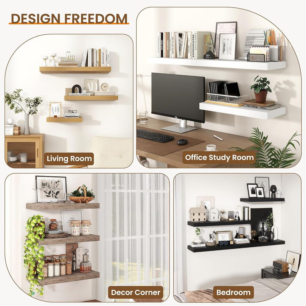 Axeman 72Inch Floating Shelves for Wall, Rustic Wood Shelves for Bedroom, Bathroom, Kitchen, Hanging Wall Mounted Shelf with Invisible Brackets for Books Decor, Set of 1, Grey