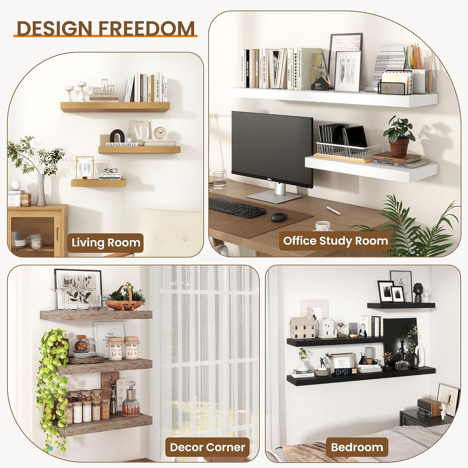 Axeman 72Inch Floating Shelves for Wall, Rustic Wood Shelves for Bedroom, Bathroom, Kitchen, Hanging Wall Mounted Shelf with Invisible Brackets for Books Decor, Set of 1, Grey
